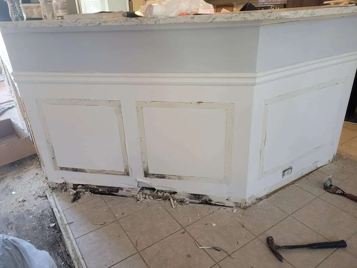 Water damage and mold on kitchen during Storm Damage Restoration in Brush